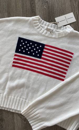 moon&madison American flag iconic crewneck pullover knit sweater medium cream NEW NWT