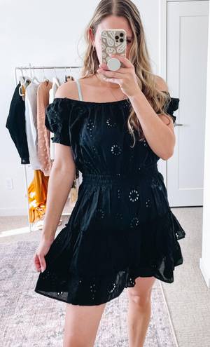 AQUA  Black Eyelet Swim Cover Up Dress