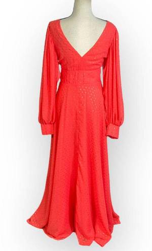 Kimberly  Goldson Lesli Clip Dot Long Sleeve Maxi Dress Women's Small Coral NWT