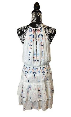 Parker NWT Revolve  Dress White Red Blue Embroidered Halter Stretch Waist Mini M