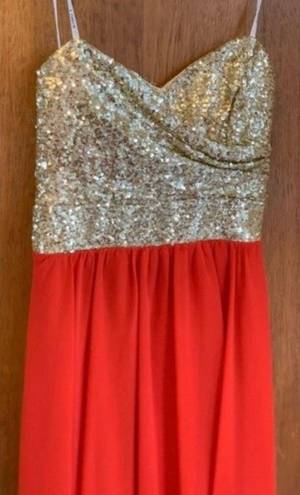 B Darlin  Strapless Red and Gold Sequin Top High Low Dress