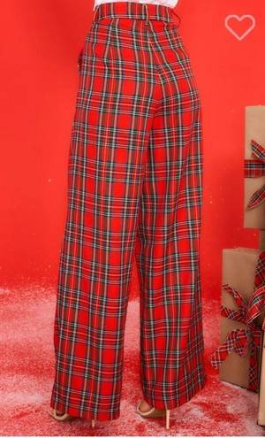 Aura Red Dress Boutique  Coming Together Red Multi Plaid Wide Leg Pants L NWT