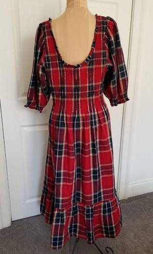 Hill House  Louisa Nap Red Tartan Paid Short Sleeve Midi Dress 100% Cotton 2XL