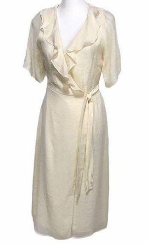 Emory park  Wrap Dress NEW Size Medium Ivory Gauze Ruffle Neck Lined Feminine NWT