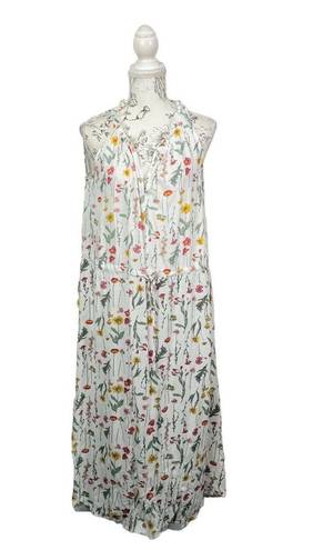 Well Worn  Countryside Floral Linen V-neck Ruffle Tie Waist Maxi Dress Size S