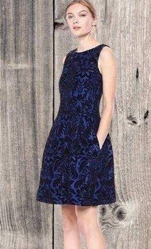 Gabby Skye  Floral Velvet Sleeveless A-Line Dress Blue Black 6