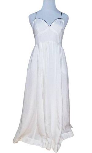 Anthropologie  Maeve  Ivory Linen Sweetheart Seamed Contrast A-Line Midi Dress 4