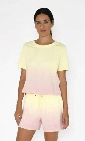 Nicole Miller Womens Sorbet Dip Dye Shirt & Short Lounge Set Yellow Pink Size XS