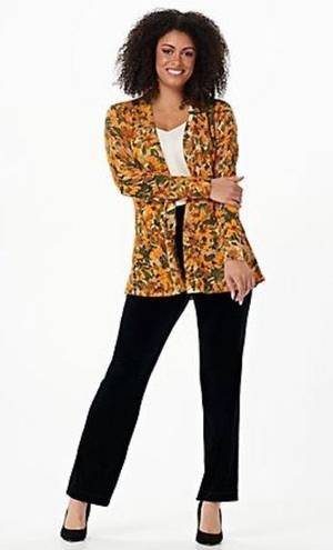 Isaac Mizrahi  Live Open Front Floral Printed Peplum Cardigan Size Medium