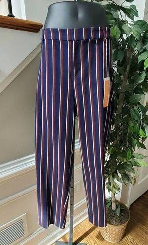 Harper  Women's Blue Striped Cotton Straight Legs Mid Rise Standard Dress Pant