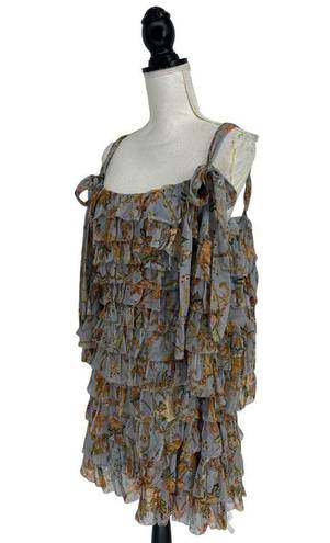 Zimmermann  Painted Heart Ra Ra Cold-shoulder Tiered Printed Silk Mini Dress