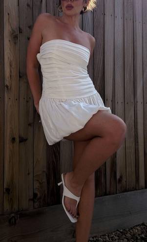 Meshki White Bubble Hem Mini Dress 