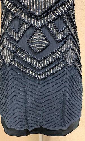 Parker NY Allegra Silk Beaded Sequin Blue Dress