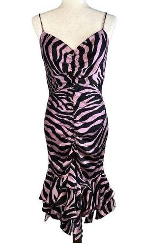 Betsey Johnson Vintage  Wiggle Bodycon Dress Size 10 Pink Black Animal Print Silk