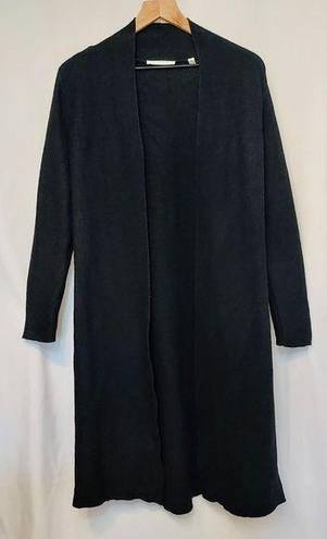 Cyrus  Black Knit Ribbed Open Front Long Sleeve Duster Cardigan Sweater