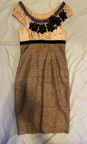 Tracy Reese Anthropologie  2 Tweed Sequins Dress Champagne Black Midi Pencil