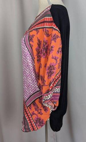 Hale Bob  Dolman Sleeve Print Blouse Orange and Black