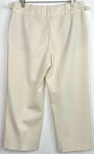 St. John  Sport Beige White Striped Seersucker Wide Leg Cropped Pants 12