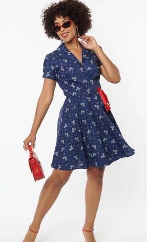 Unique Vintage Blue Dog & Candy Cane Wrap Dress NWT | 2XL |