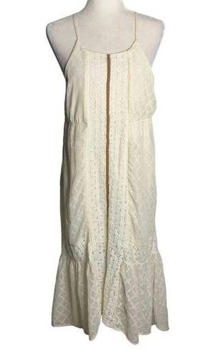 Jolt  Boho Burnout High Low Maxi Dress L Cream Sleeveless Keyhole Elastic Waist