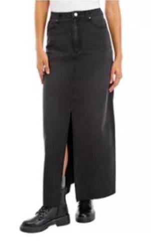 Tinseltown NWT  Hi Rise Maxi Black Skirt Denim Jean skirt front opening Junior M