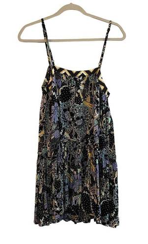 Free People  Mini Dress Size Medium Black Purple Floral Sleeveless