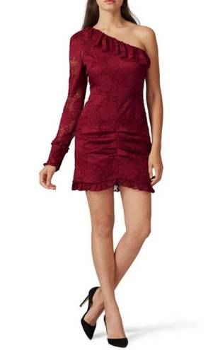 Alexis 💕💕 Ilana Lace Long Sleeve Dress ~ Dark Red XS One Shoulder Sheath Dress