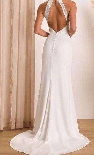 Lulus  White Satin Lace Backless Halter Maxi Formal, wedding Dress S