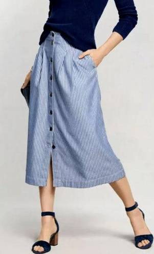 Talbots  Stripe Button Front Pleated Midi Skirt Size 12 NWT $99