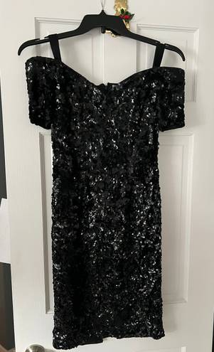 Oleg Cassini Dress Vintage  Black Sequin Cocktail Off the Shoulder