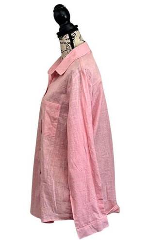 IZURIA Womens Pink Button Up Long Sleeve Classic Casual Linen Cotton Shirt XL