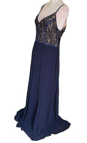 Fame and Partners  Navy Grosgrain Piped Lace Bodice Evening Gown Women’s Size 14