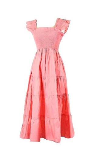 Hill House NWT  Ellie Nap Dress in Coral Cotton Smocked Midi XS Pockets!