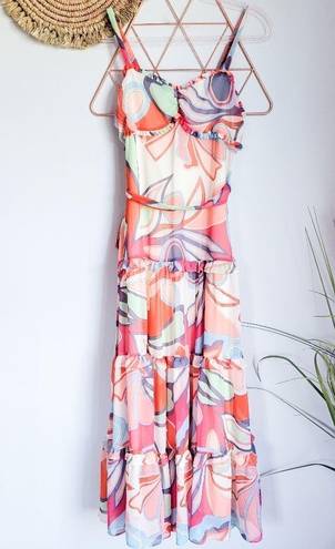 Alexis , New, Colorful Floral Tiered Ruffle Tie Sleeveless Maxi Dress, Small