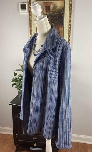 Coldwater Creek Rib Weave Blue Striped Collared Jacket Women's 20 Long Sleeve