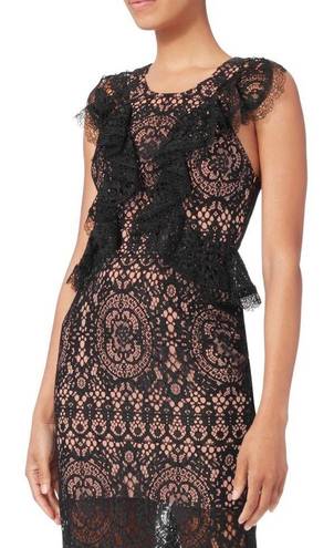 Alexis Dress Narasse Lace Sheath Ruffle Racerback Midi Wedding Black S NWT