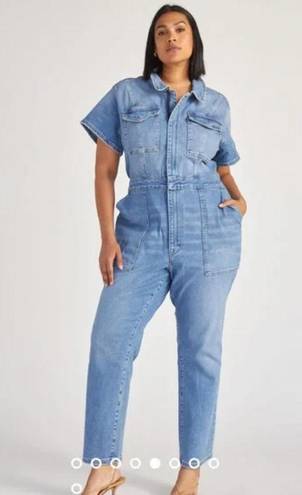 Good American NEW $169  Blue Denim Fit For Success Jumpsuit