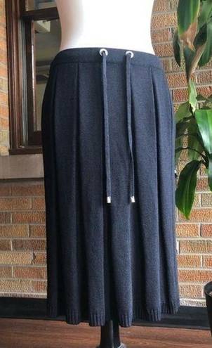 St. John  Black Santana Knit Pleated Wool Midi Skirt Small