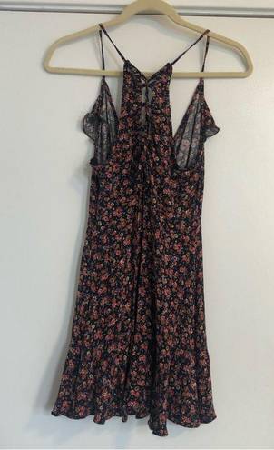 American Eagle floral sundress wrap style black red tie up back summer dress