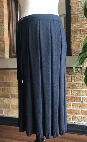 St. John  Black Santana Knit Pleated Wool Midi Skirt Small