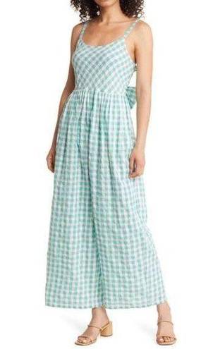 Nordstrom  NWT gingham checkered jumpsuit with tie back in Green wasabi. Size S.