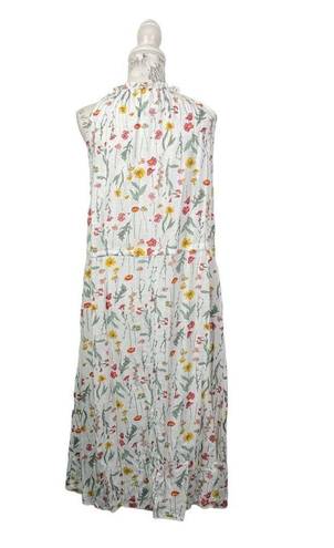 Well Worn  Countryside Floral Linen V-neck Ruffle Tie Waist Maxi Dress Size S