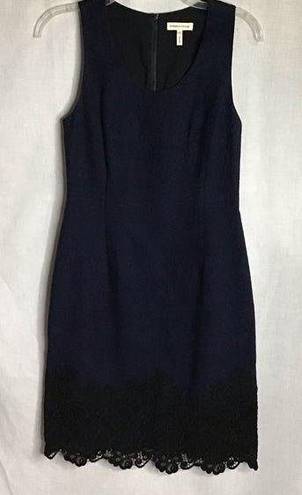 Rebecca Taylor   Navy Blue Sleeveless Fit & Flare W/ Black Lace Around The Bottom