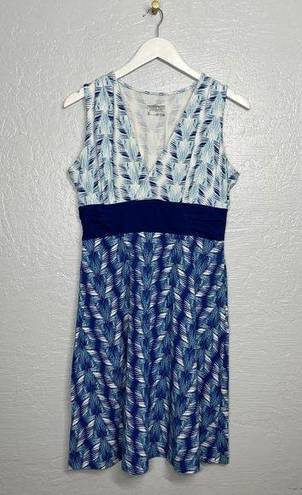 Patagonia Women M Blue White Margot Dress Sleeveless Organic Cotton V Neck