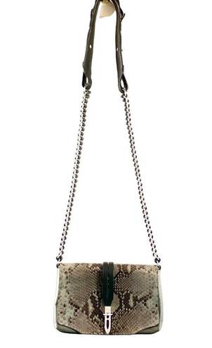 Rag and Bone  Enfield Snake Flap Crossbody Bag Mini Leather Gray Black Python