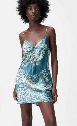 ZARA Satin Effect Print Mini Dress