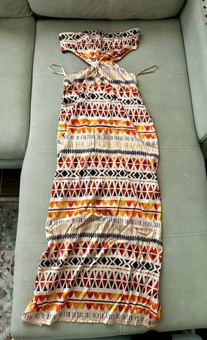 RUNAWAY THE LABEL Strapless Tribal/Southwestern Print Midi Dress