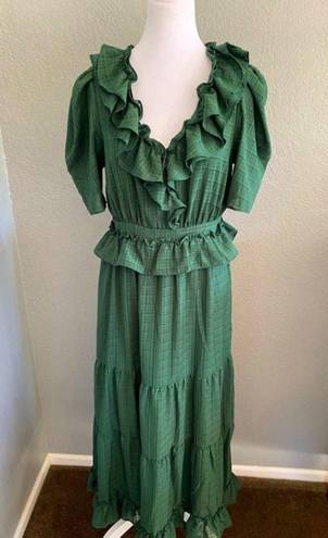 Moon River Green Frilly Ruffled Maxi Dress Wedding Summer Party Cottagecore  M