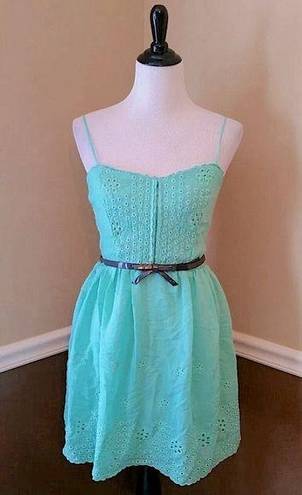 City Triangles NEW  ModCloth Mint Green Cotton Eyelet Sun Dress w Bow Belt Size 7