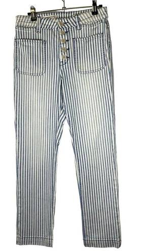 Pilcro and the Letterpress Pilcro Size 4/27 Pants Blue and White Vertical Stripes Cropped Jeans Button Fly